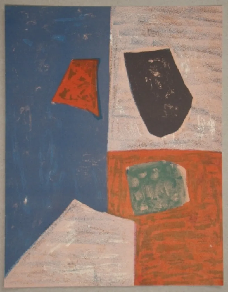 石版画 Poliakoff - Composition rose, rouge et bleue