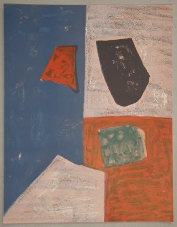 石版画 Poliakoff - Composition rose, rouge et bleue