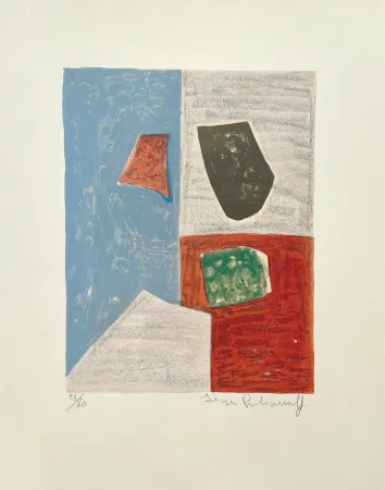 石版画 Poliakoff - Composition rose, rouge et bleue L17 