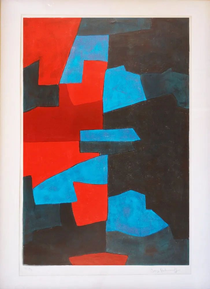 石版画 Poliakoff - Composition rouge, bleue et noire L72 