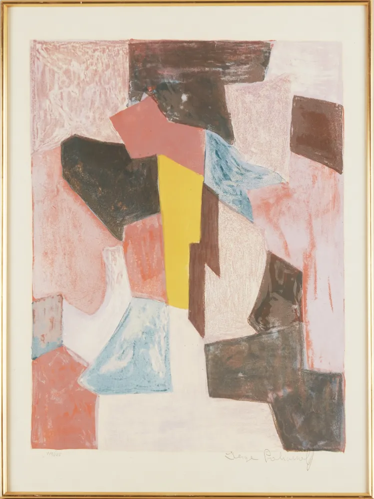 石版画 Poliakoff - Composition rouge, carmin et jaune