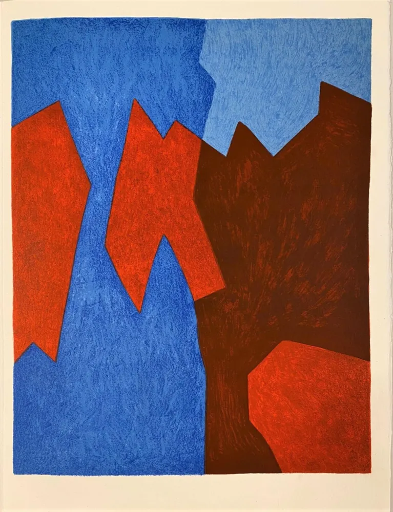 石版画 Poliakoff - Composition rouge et bleue