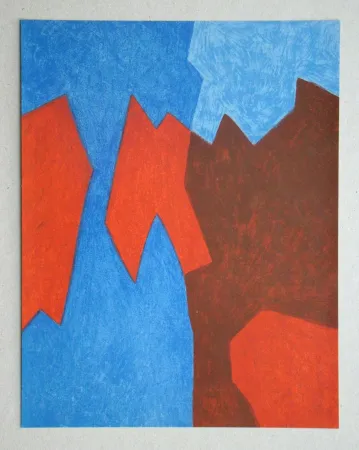 石版画 Poliakoff - Composition rouge et bleue