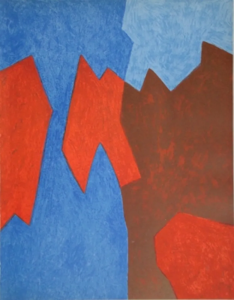 石版画 Poliakoff - Composition rouge et bleue