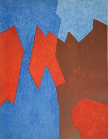 石版画 Poliakoff - Composition rouge et bleue