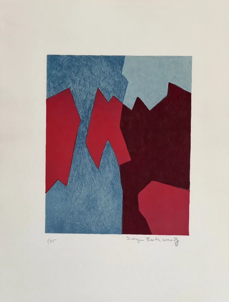 石版画 Poliakoff - Composition rouge et bleue L68 