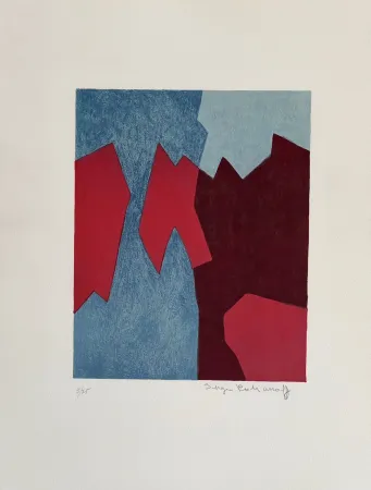 石版画 Poliakoff - Composition rouge et bleue L68 