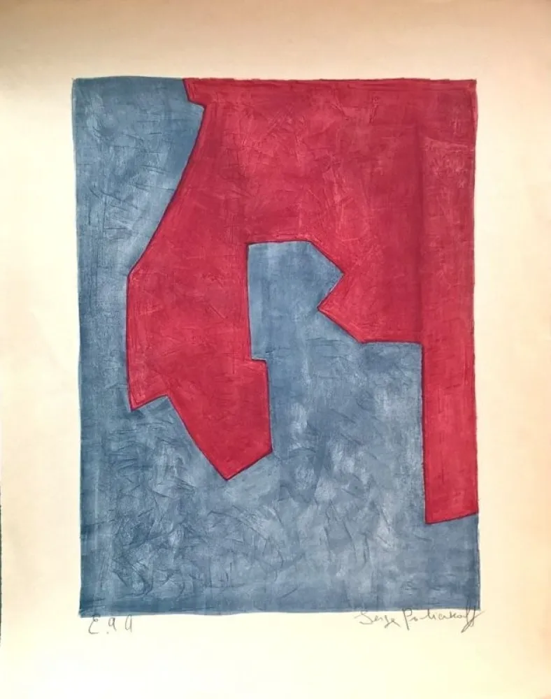 石版画 Poliakoff - Composition Rouge et Bleue n°49 