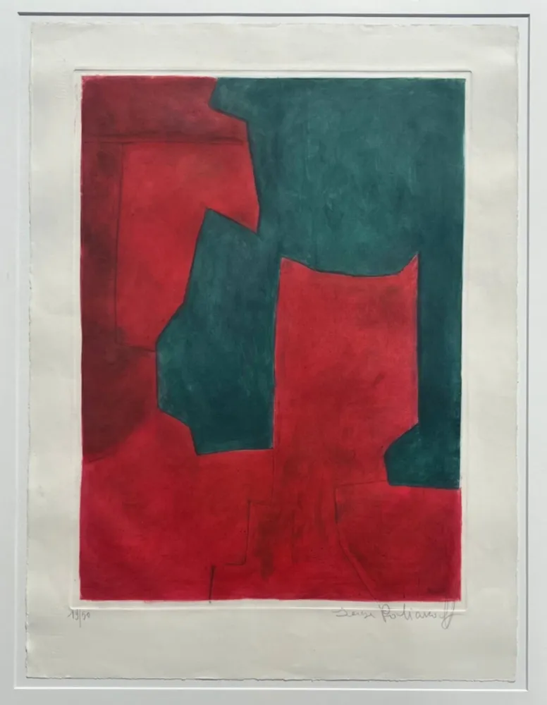 版画 Poliakoff - Composition Rouge et Verte