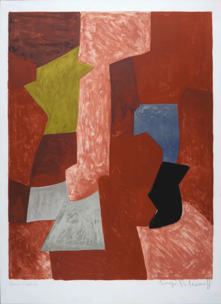 石版画 Poliakoff - Composition rouge, jaune et bleue, 1957 - Hand-signed!