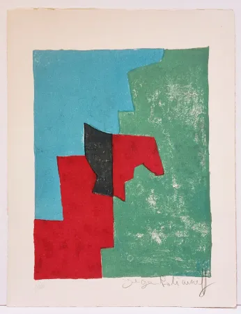 石版画 Poliakoff - Composition rouge, verte et bleue L32 