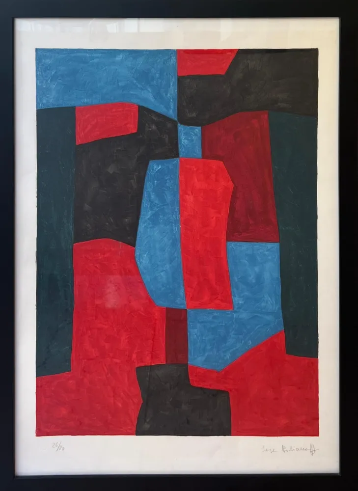 石版画 Poliakoff - Composition rouge, verte et bleue L76 