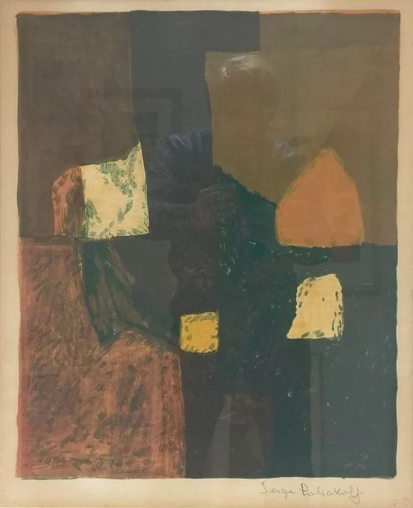 石版画 Poliakoff - Composition rouge, verte et jaune n°7