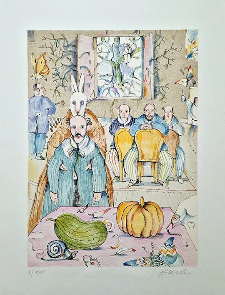 石版画 Possenti - Interno con zucca