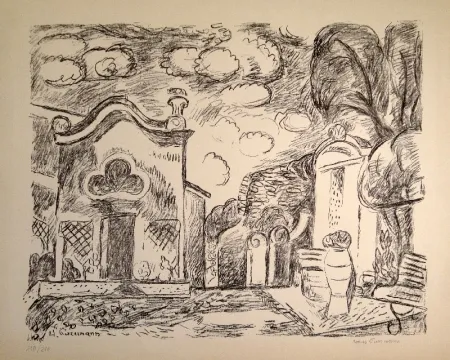 石版画 Purrmann - Kapelle und Brunnen in Levanto