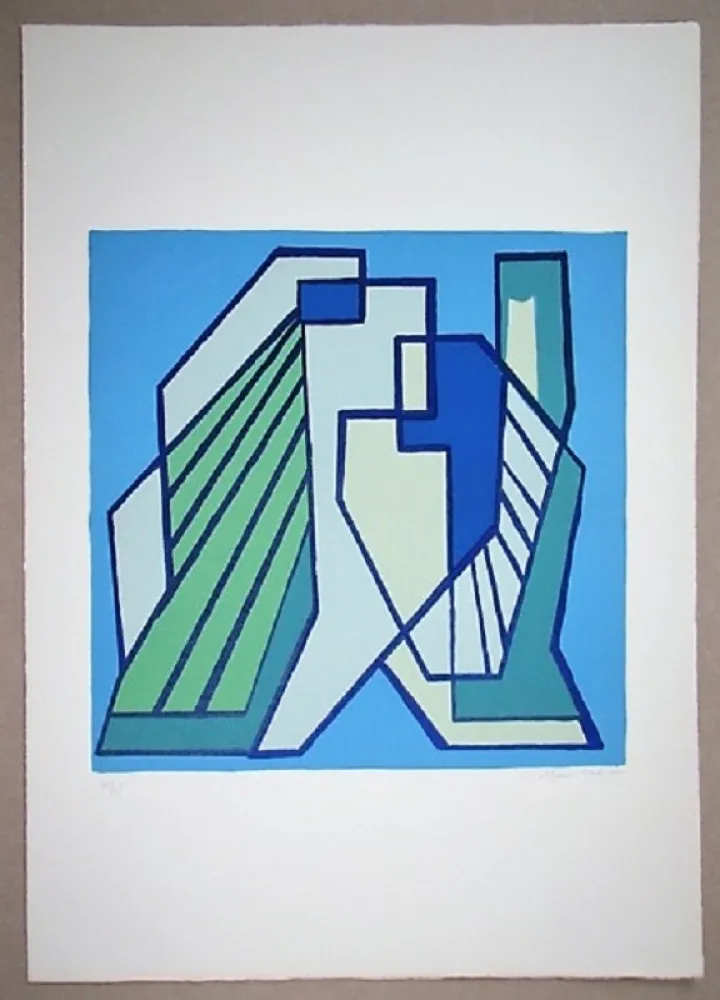 石版画 Radice - Compositione astratta blu verde