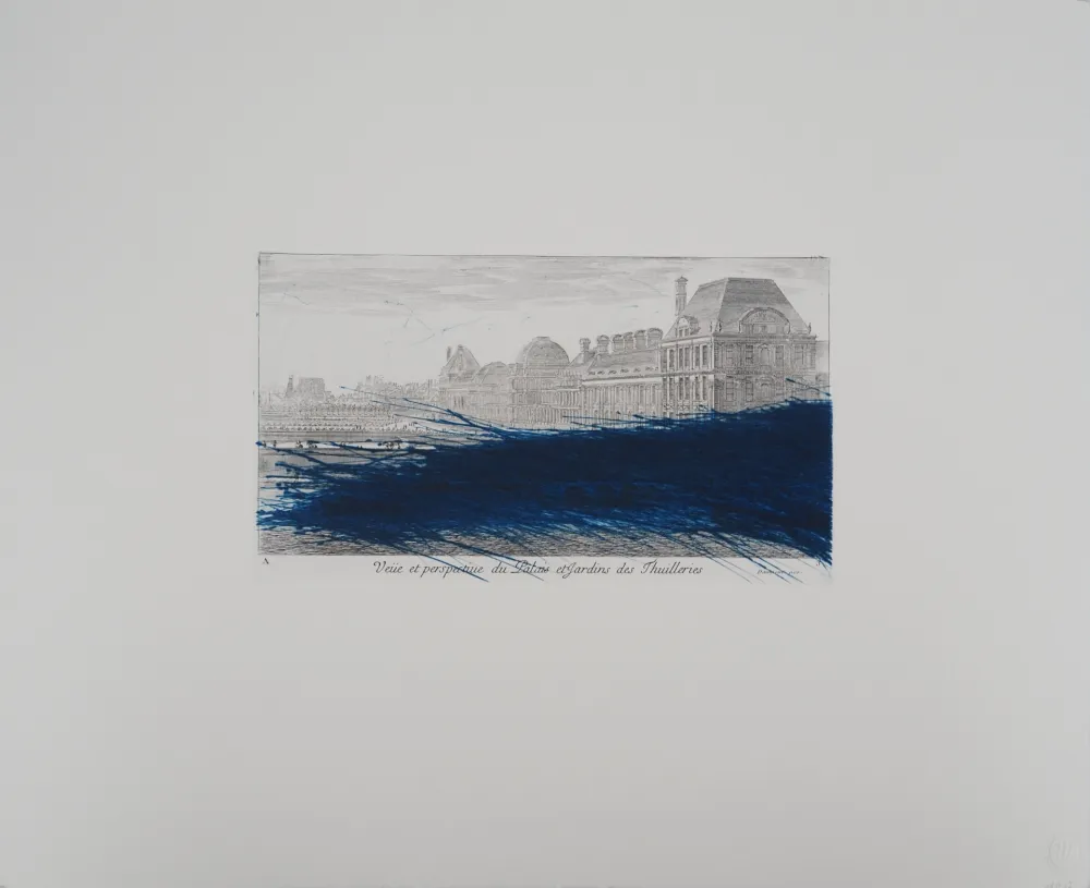 版画 Rainer - Paris, Hommage au Louvre en bleu