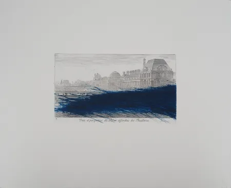 版画 Rainer - Paris, Hommage au Louvre en bleu