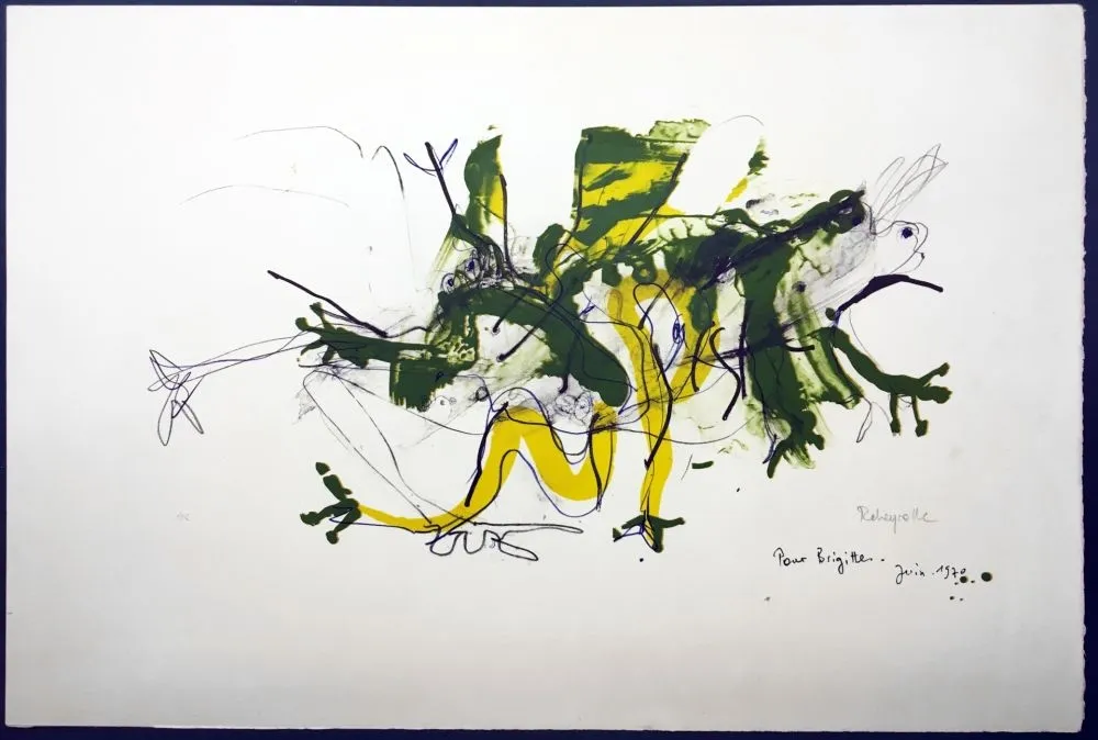 石版画 Rebeyrolle - GRENOUILLES. Lithographie signéeet dédicacée (1970).