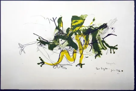 石版画 Rebeyrolle - GRENOUILLES. Lithographie signéeet dédicacée (1970).