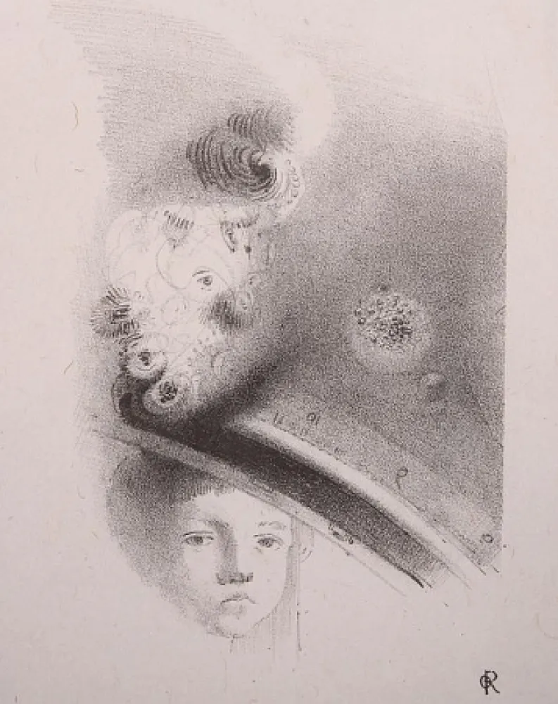 石版画 Redon - Tete d'enfant, de face....