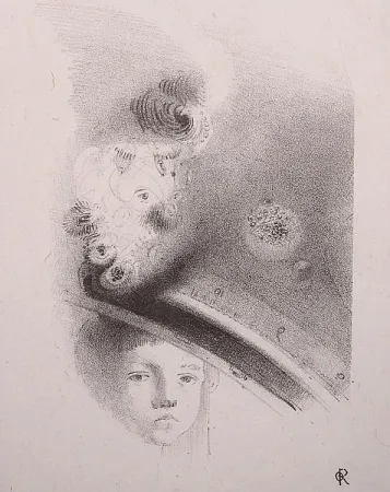 石版画 Redon - Tete d'enfant, de face....