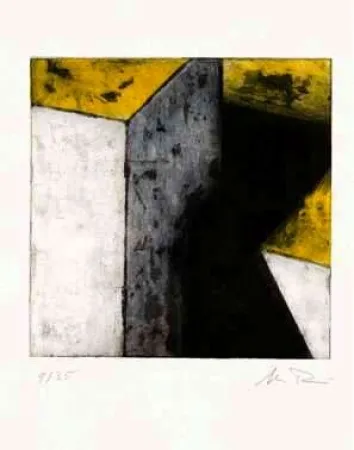 蚀刻版画 Rein - Ohne Titel (weiß, blau, gelb, schwarz)   