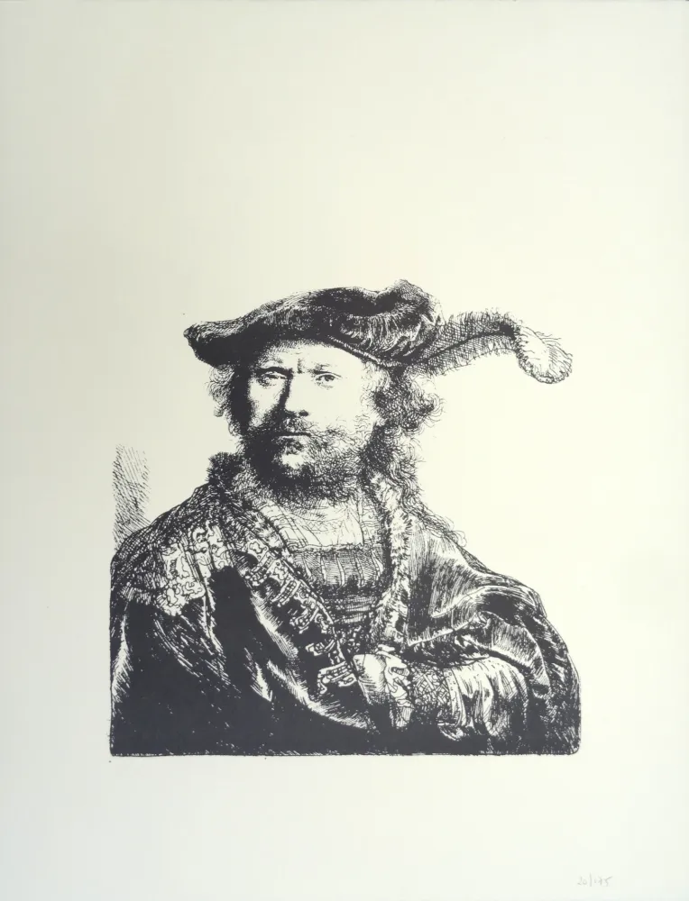 石版画 Rembrandt - Autoportrait au béret et à la plume