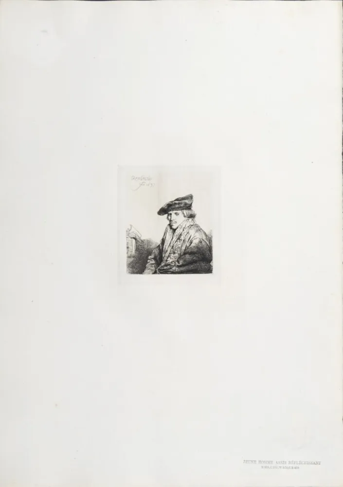 照相凹版 Rembrandt - Jeune Homme assis réfléchissant
