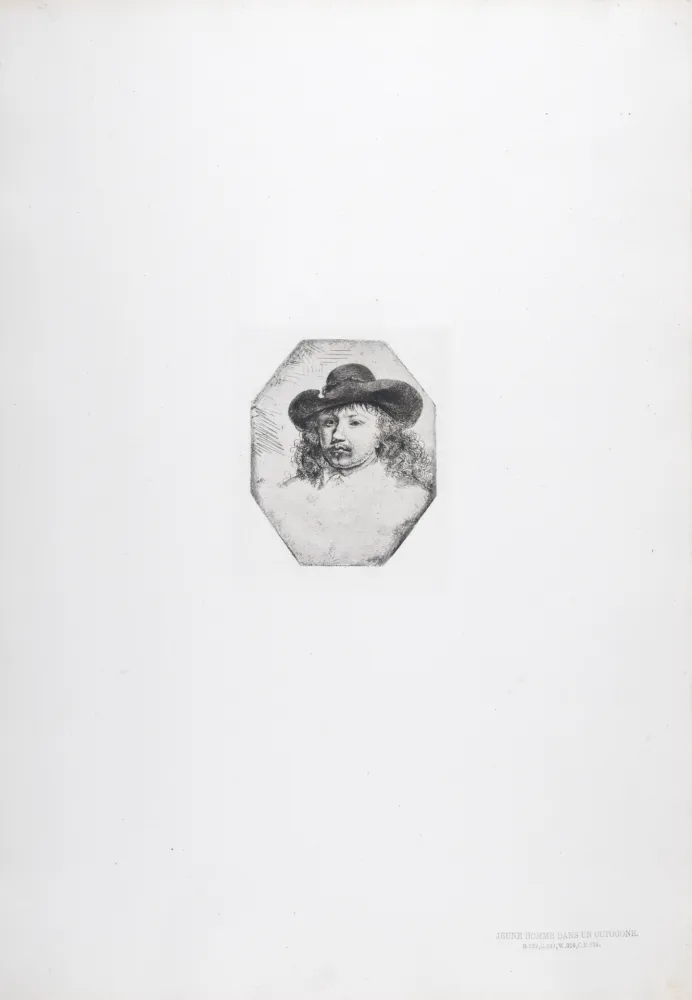 照相凹版 Rembrandt - Jeune homme dans un octogone
