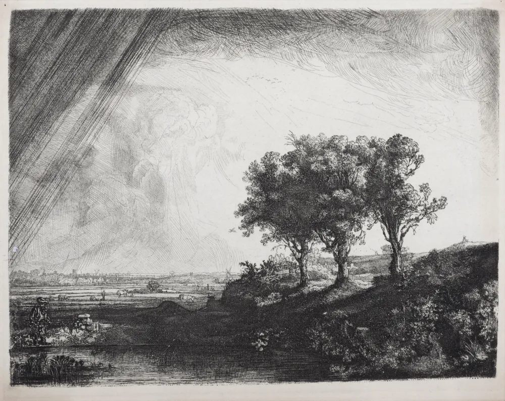 照相凹版 Rembrandt - Les trois arbres, circa 1870