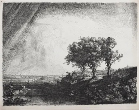 照相凹版 Rembrandt - Les trois arbres, circa 1870