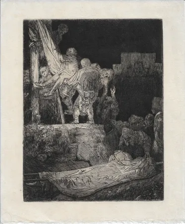 版画 Rembrandt - The Descent from the Cross by Torchlight