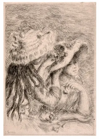 干刻版画 Renoir - LE CHAPEAU ÉPINGLÉ. RENOIR ET SES AMIS. 1/150 JAPON AVEC 2 ÉTATS DE LA POINTE-SÈCHE.