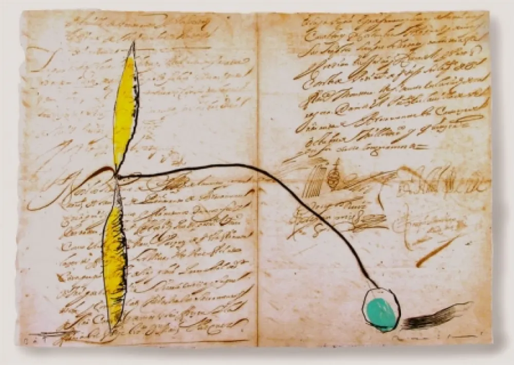 蚀刻飞尘法 Riera I Arago - Airplane with Yellow Propeller