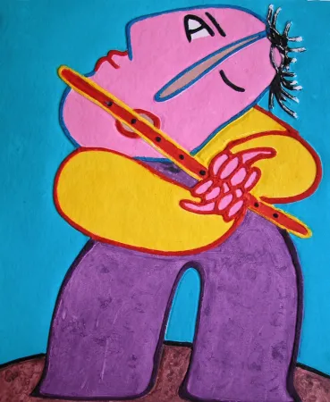 版画 Ripolles - Le flutiste