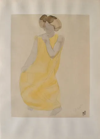 版画 Rodin - Femme à robe jaune