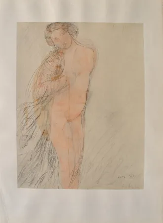 版画 Rodin - Jeune modèle à moitié nu