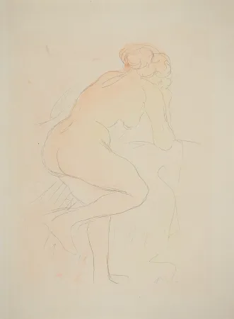 石版画 Rodin - Nu appuyé sur un fauteuil