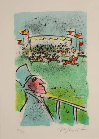 石版画 Rognoni - SPETTATORE ALL'IPPODROMO