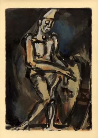 镂版印刷 Rouault - Le Clown Musicien (1938) de l'album : Douze Contemporains par J. Lassaigne (1959)