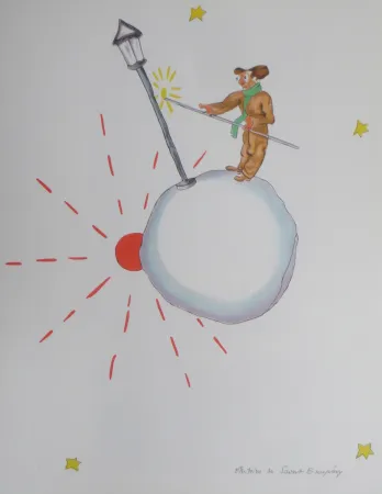 石版画 Saint-Exupéry - L 'allumeur de réverbéres