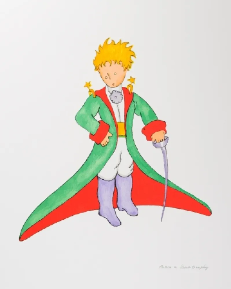 石版画 Saint-Exupéry - Le Petit Prince en grand manteau
