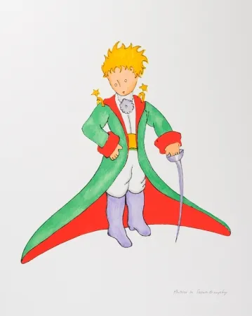 石版画 Saint-Exupéry - Le Petit Prince en grand manteau