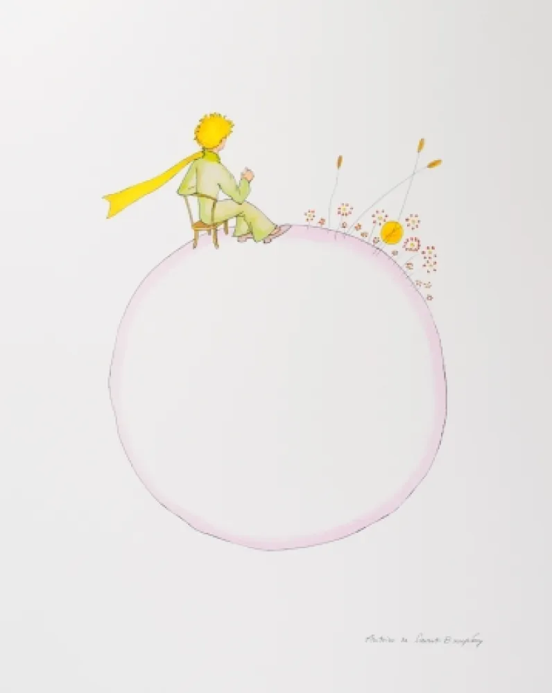 石版画 Saint-Exupéry - Le Petit Prince et le coucher de soleil
