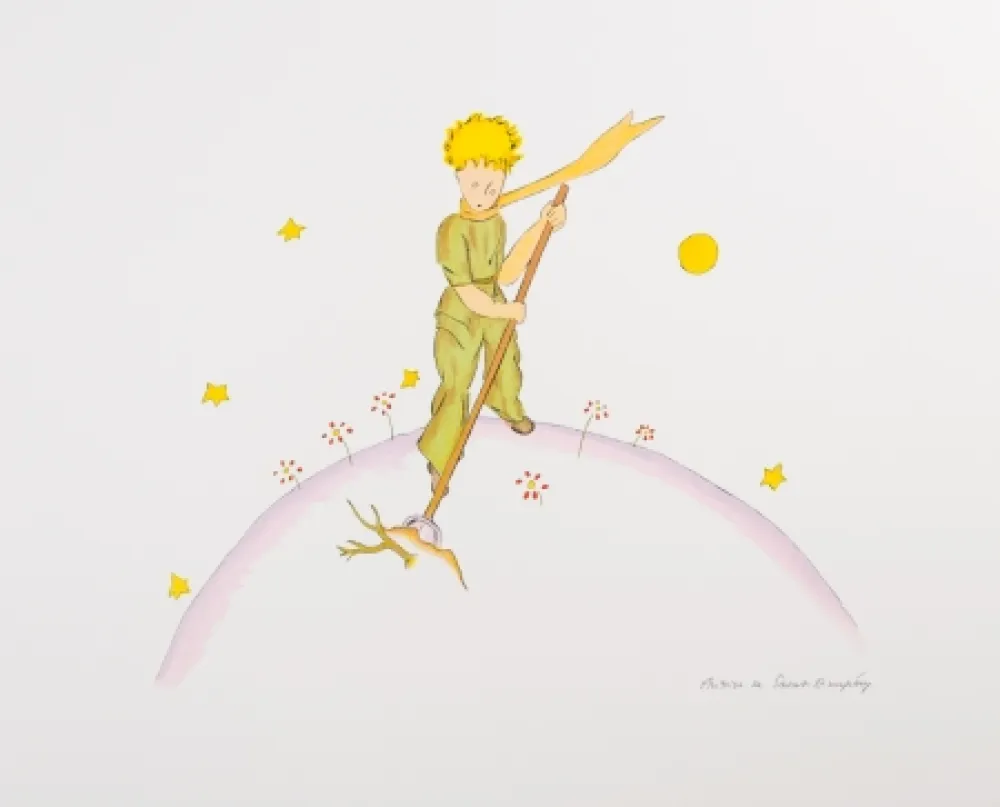 石版画 Saint-Exupéry - Le Petit Prince sur sa planète