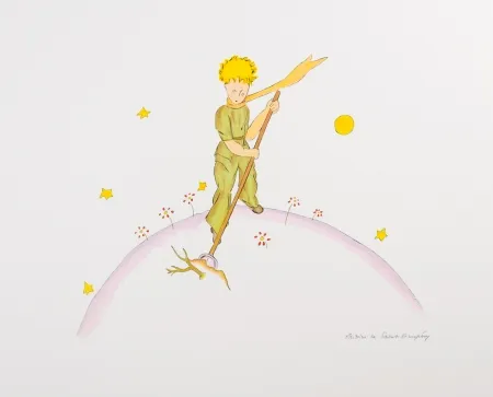 石版画 Saint-Exupéry - Le Petit Prince sur sa planète