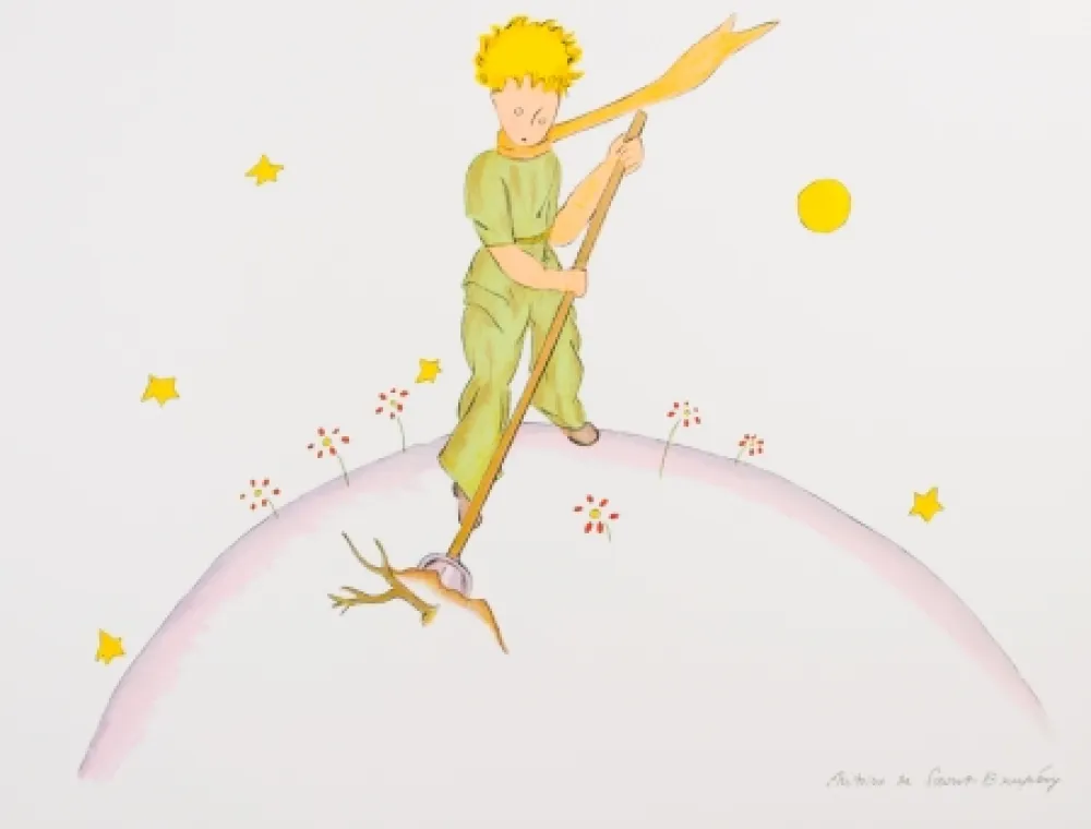 石版画 Saint-Exupéry - Le Petit Prince sur sa planète