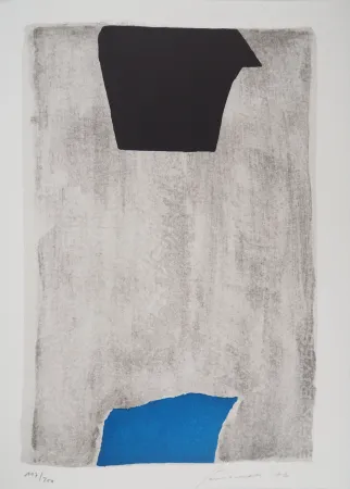 石版画 Santomaso - Composition en Bleu et Noir 