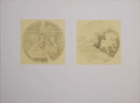 蚀刻版画 Sassu - Caffé e cavallo su roccia